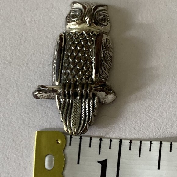 Vintage Owl Brooch 925 Cast Sterling Silver Patinated Bird Pin Signed Beau STER - Picture 8 of 10